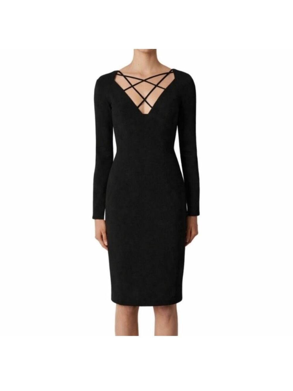 Black Halo size 10 medium Masca long sleeve black Dress cocktail strappy sheath
